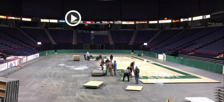 Screenshot of a timelapse video of the arena floor being swapped out