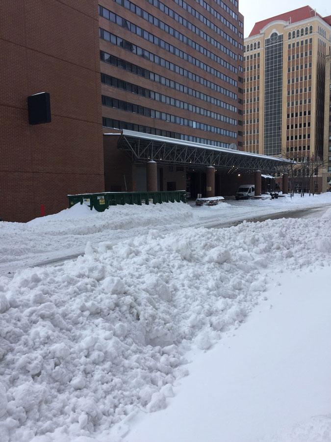 Snow buildup on a downtown albany street 