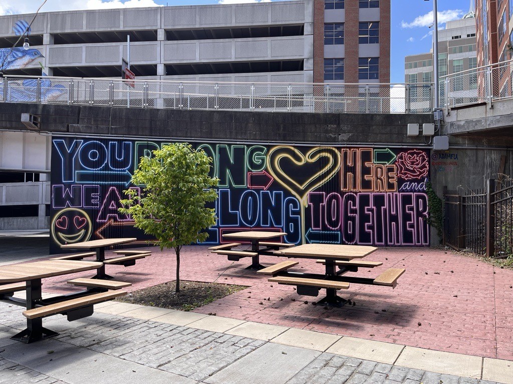 Photo of "Belonging" mural at Quackenbush Square