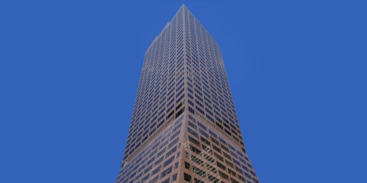 Top of skyscraper in blue sky