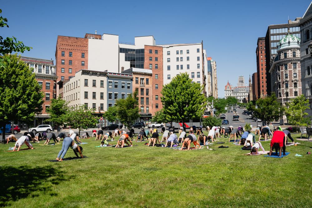 People participating in State Street Yoga 