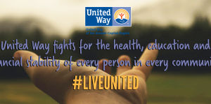 Photo of hand outstretched with text over top reading "United Way fights for the health, education and financial stability of every person in every community. #liveunited"