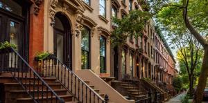 Brownstone block on a summer day