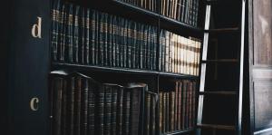 Law books on bookshelves