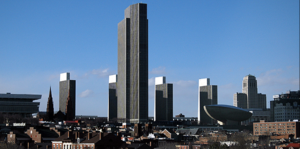 Empire State Plaza from east, showing Corning Tower, NYS Museum and The Egg