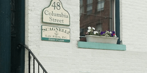 Outside of 48 Columbia St with sign for Scagnelli Law Firm