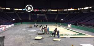 Screenshot of a timelapse video of the arena floor being swapped out