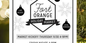 Fort Orange logo with holiday market details