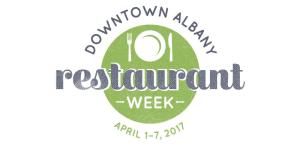 Restaurant Week logo, illustration of a plate with a fork and a knife, and the dates April 1-7 listed below