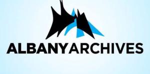 Albany Archives logo on a white to blue radial gradient background