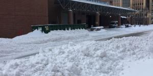 Snow buildup on a downtown albany street 