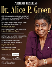 Dr. Alice P. Green portrait unveiling flyer