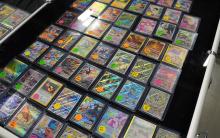 Close up shot of trading cards