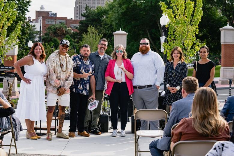 James M DiNapoli Award recipients with BID board members and executive director Georgette Steffens at the Clinton Market Collective 