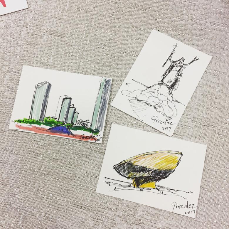 Three postcards with albany illustrations on each 