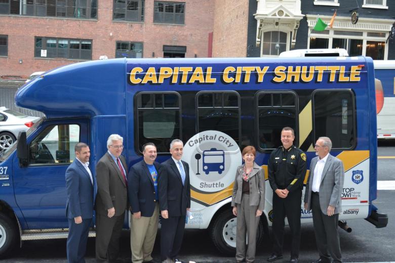 CDTA Capital Shuttle bus and people