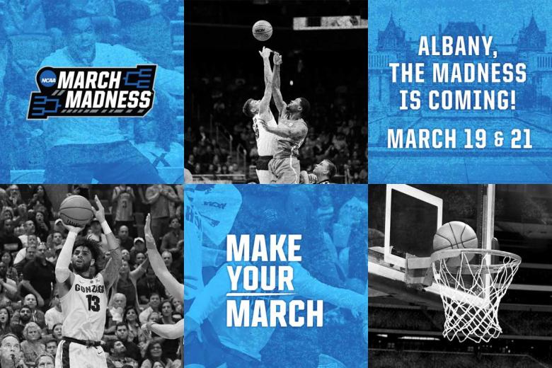 March Madness flyer detailing the return to Albany