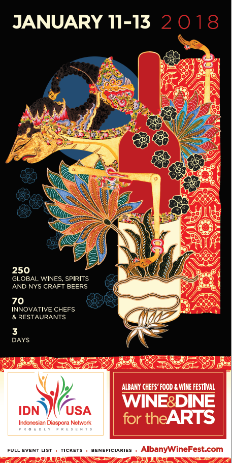 Wine and Dine poster with a vibrant illustration